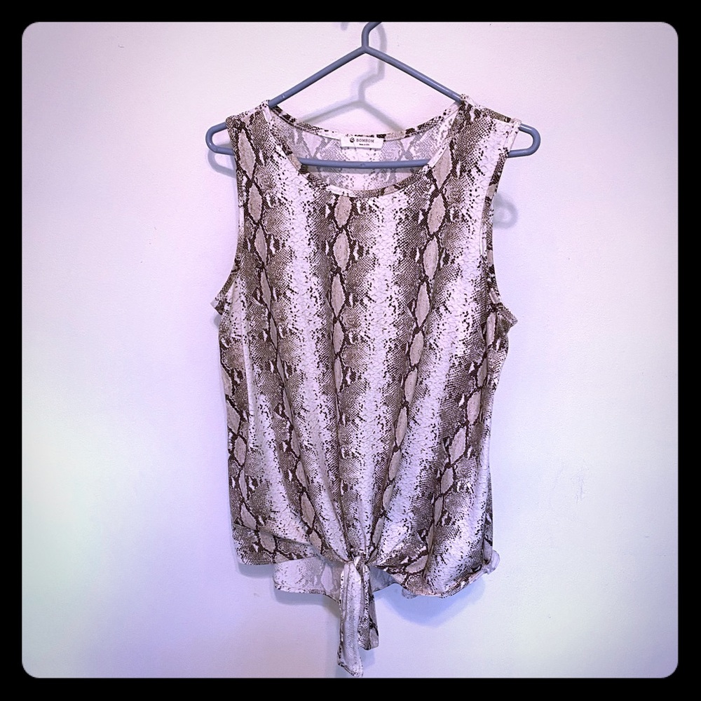 Snakeskin sleeveless tie top